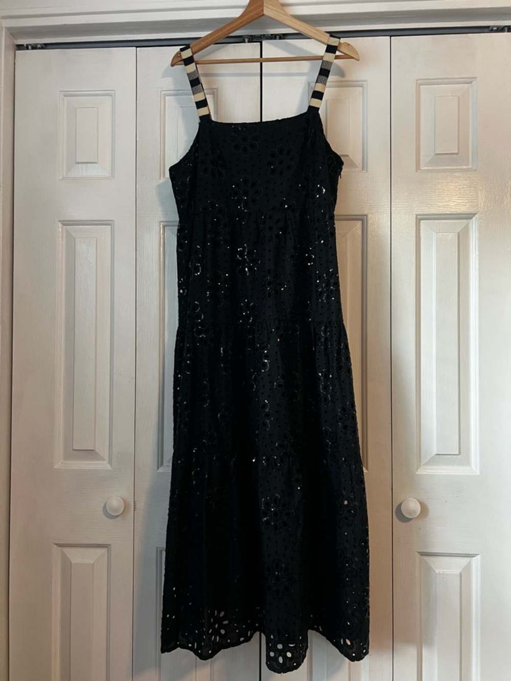 Desigual Black Eyelet Midi “Leah” Dress with Striped Shoulder Straps